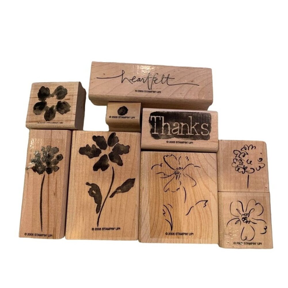 Stampin Up! Heartfelt Thanks Rubber Stamp Set Floral & Script Designs Vintage 20